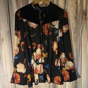 Floral Chiffon And Velevet Tunic Shirt